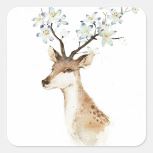 Deer Flower Antlers Vierkante Sticker
