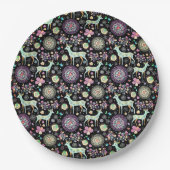 Deer Flowers Snowflake Heart Birds Papieren Bordje (Voorkant)