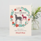 Deer Folk Art Winter Baby shower Uitnodiging (Staand voorkant)
