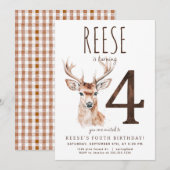 Deer fourth Birthday Invitation Kaart (Voorkant / Achterkant)