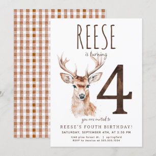 Deer fourth Birthday Invitation Kaart
