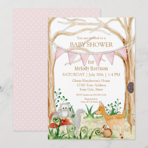 Deer Fox Cute Animal Rabbit Owl Forest Baby shower Kaart