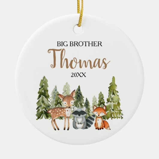 Deer Fox Forest Big Brother kerstcadeau Keramisch Ornament (Voorkant)