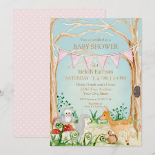 Deer Fox Forest Cute Animal Rabbit Owl Baby shower Kaart