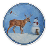 Deer & Funny Snowman Kerstmis Keramische Knop (Voorkant)