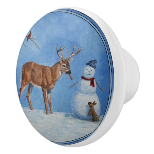 Deer & Funny Snowman Kerstmis Keramische Knop (Rechts)