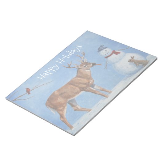 Deer & Funny Snowman Kerstmis Notitieblok (Schuin)
