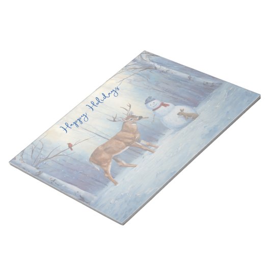 Deer & Funny Snowman Kerstmis Notitieblok (Schuin)