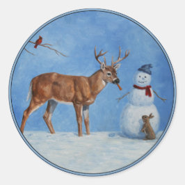 Deer & Funny Snowman Kerstmis Ronde Sticker