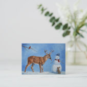Deer & Funny Snowman Kerstmis Visitekaartje (Staand voorkant)