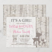 Deer Girl Baby shower Invitation Rustic Woodland Kaart (Voorkant / Achterkant)