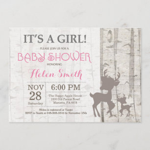 Deer Girl Baby shower Invitation Rustic Woodland Kaart