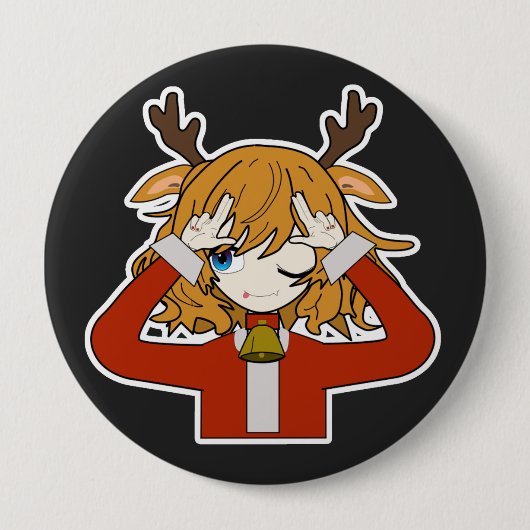 deer girl with santa clothes ronde button 4,0 cm (Voorkant)