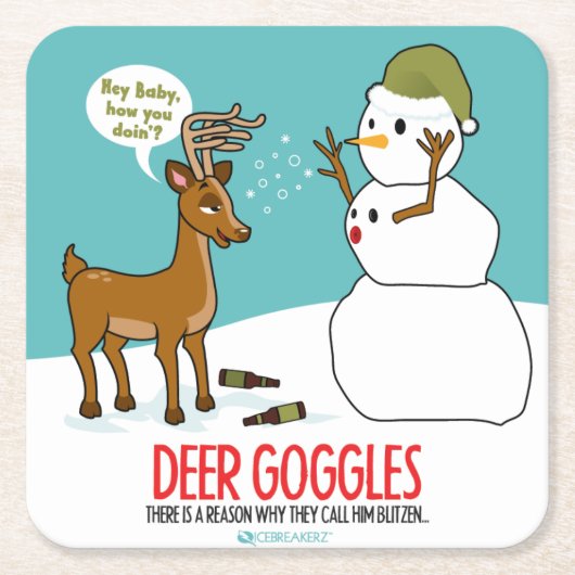 DEER GOGGLES FUNNY CHRISTMAS ONDERZETTERS (Voorkant)