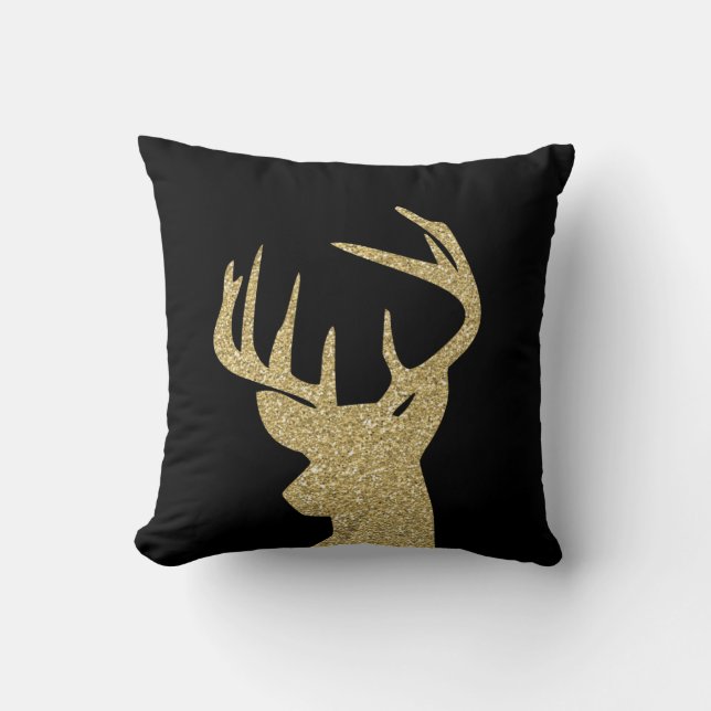 Deer Gold Glitter en zwart Sierkussen 16 x 16 (Voorkant)