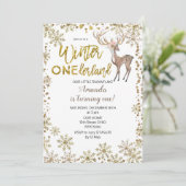 Deer Gold Winter whimsical Birthday Invitation Kaart (Staand voorkant)