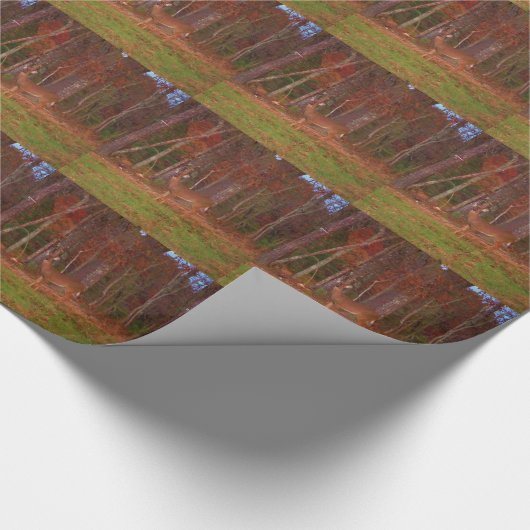 Deer, Green Grass Red en Gold leaves Cadeaupapier (Hoek)