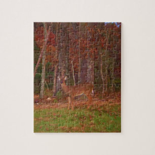 Deer, Green Grass Red en Gold leaves Legpuzzel