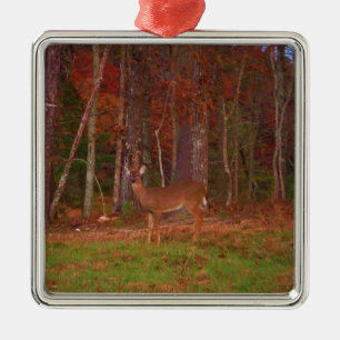 Deer, Green Grass Red en Gold leaves Metalen Ornament