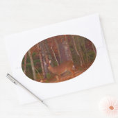 Deer, Green Grass Red en Gold leaves Ovale Sticker (Envelop)