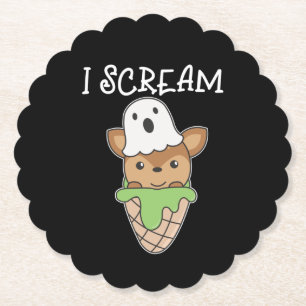 Deer Halloween Ghost I Scream Ice Cream Pun Kartonnen Onderzetters