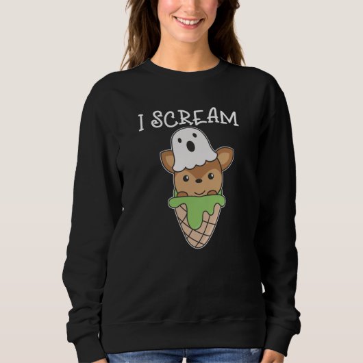 Deer Halloween Ghost I Scream Ice Cream Pun Trui (Voorkant)