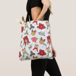 Deer Happy Tan Holiday Planten Pattern Tote Bag