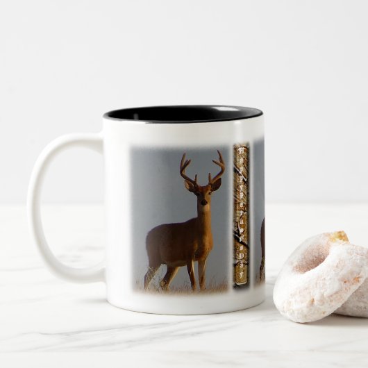 Deer Happy Vaderdag Tweekleurige Koffiemok (Met donut)
