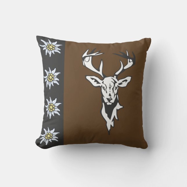 Deer Head Alpine Edelweiss American MoJo Pillow Kussen (Voorkant)