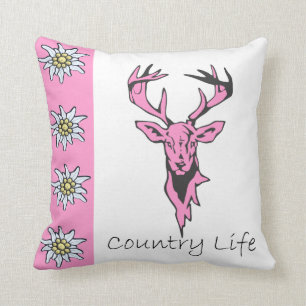 Deer Head Alpine Edelweiss Pink American Pillow Kussen