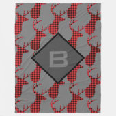 Deer Head Antlers Patroonbuffel Pset Monogram Fleece Deken (Voorkant)