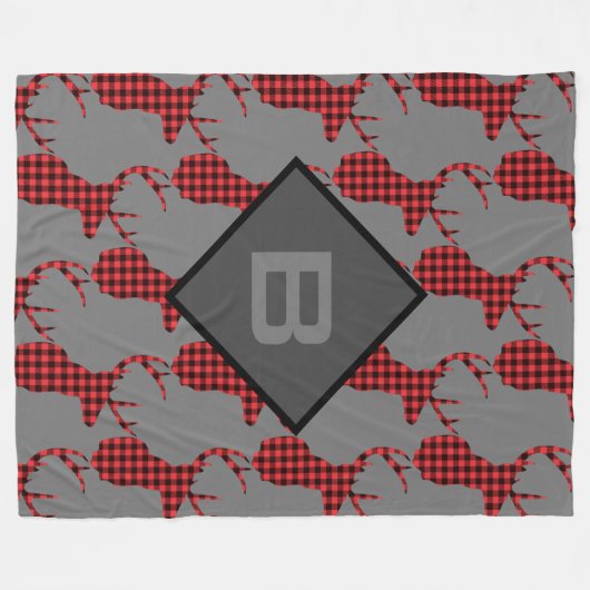 Deer Head Antlers Patroonbuffel Pset Monogram Fleece Deken (Voorkant (Horizontaal))