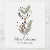 Deer head botanical Kerstmis op maat Wijn Etiket (Enkel label)