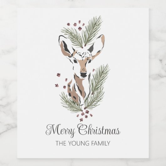 Deer head botanical Kerstmis op maat Wijn Etiket (Enkel label)