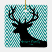 Deer Head Chevron | blauwgroen zwart Keramisch Ornament (Achterkant)