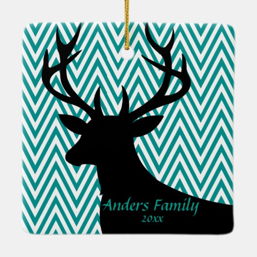Deer Head Chevron | blauwgroen zwart Keramisch Ornament (Achterkant)