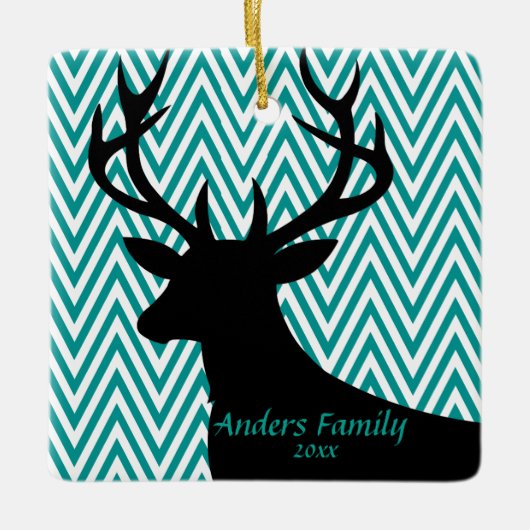 Deer Head Chevron | blauwgroen zwart Keramisch Ornament (Voorkant)