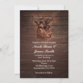 Deer Head & Dark Rustic Wood Wedding Invitations Kaart (Voorkant)
