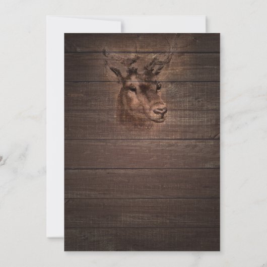 Deer Head & Dark Rustic Wood Wedding Invitations Kaart (Achterkant)