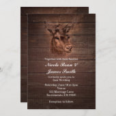 Deer Head & Dark Rustic Wood Wedding Invitations Kaart (Voorkant / Achterkant)