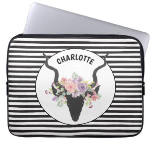 Deer head en rozen op maat laptop sleeve