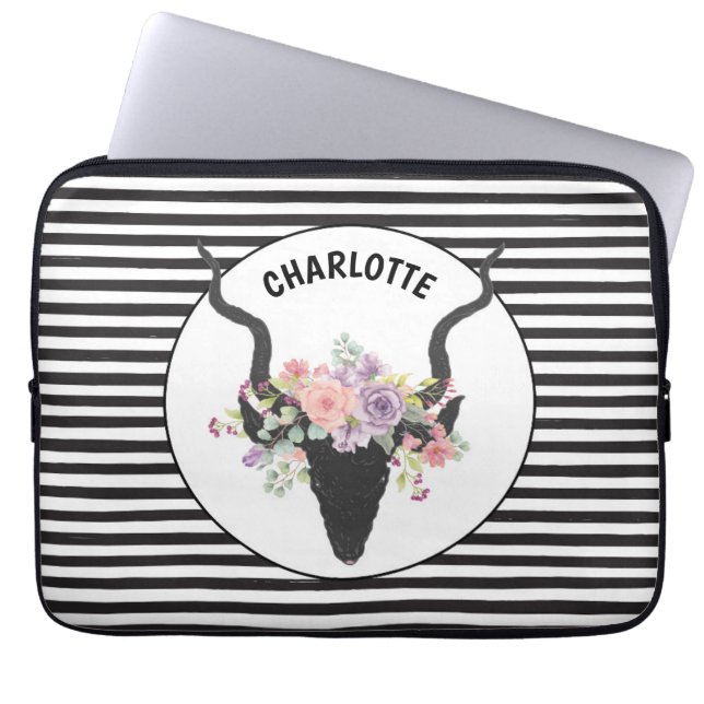 Deer head en rozen op maat laptop sleeve (Voorkant)