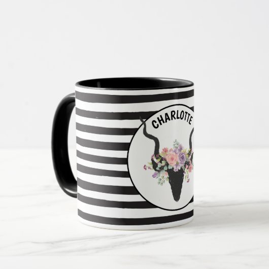 Deer head en rozen op maat mok (Voorkant links)