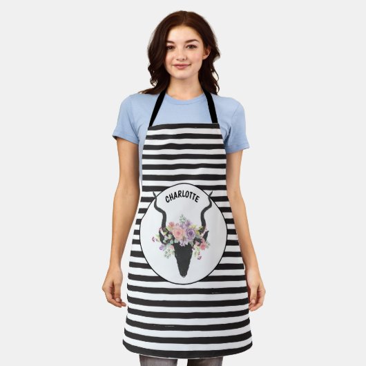 Deer head en rozen op maat schort (Gedragen)