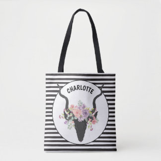Deer head en rozen op maat tote bag