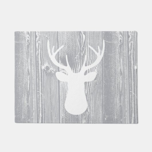 Deer Head Grey Wood Pattern Doormat Deurmat (Voorkant)