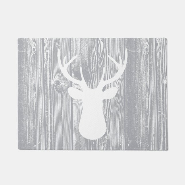 Deer Head Grey Wood Pattern Doormat Deurmat (Voorkant)