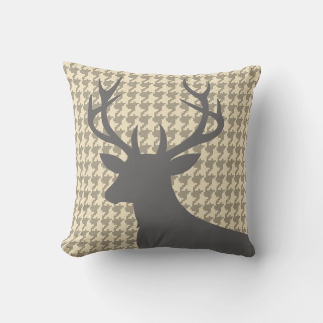 Deer Head Houndstooth | eggshell grijs Kussen (Voorkant)