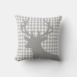 Deer Head Houndstooth | grijs wit Kussen