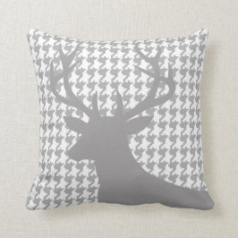 Deer Head Houndstooth | grijs wit Kussen